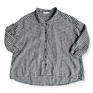 Cut Loose Gingham Plaid Linen Shirt Size Large Relaxed Button Front Cottagecore